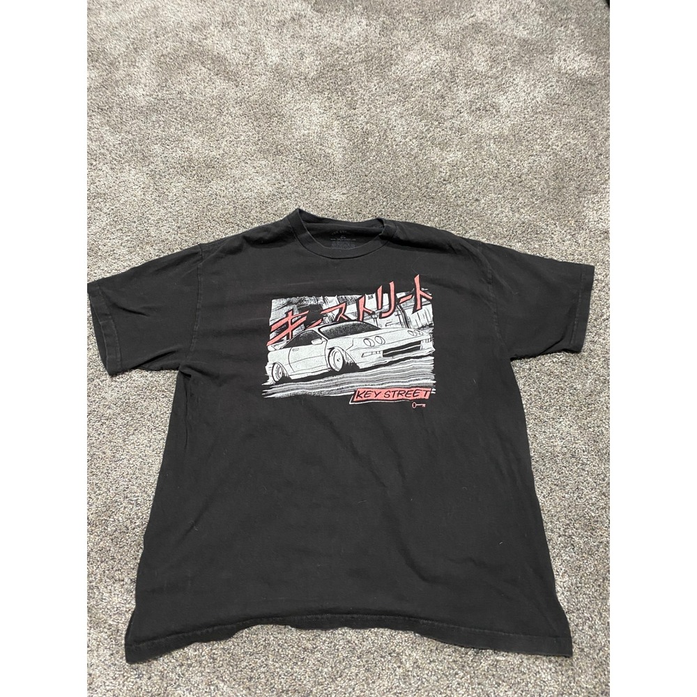 Key Street Mens Black JDM Car Graphic T-Shirt Japanese Katakana Large